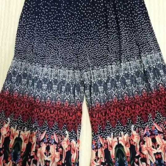 [BUNJANG] Patterned Wide-Leg Long Pants / 패턴 와이드 롱 치마바지