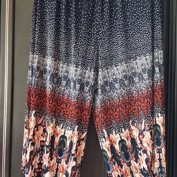 [BUNJANG] Patterned Wide-Leg Long Pants / 패턴 와이드 롱 치마바지