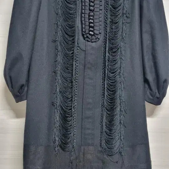 [BUNJANG] Obzee Black Fringe Puff Sleeve Dress Size 55 / 한섬오브제 Obzee 블랙 원피스 55
