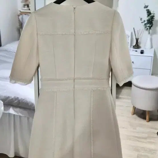 [BUNJANG] Lenibon Ivory Ribbon Tweed Short-Sleeve Dress / 레니본 아이보리 리본 트위드 반팔 원피스