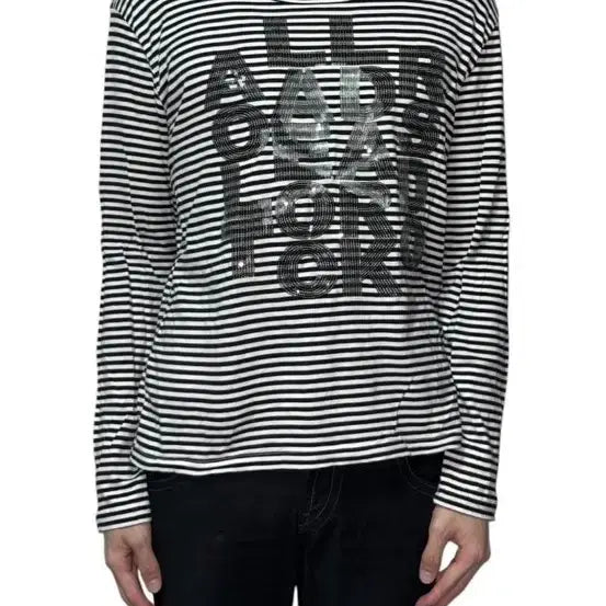 [BUNJANG] PPFM Sequin Skull Logo Stripe Long Sleeve T-Shirt M / PPFM 스팽글 스컬 로고 스트라이프 롱슬리브 긴팔티 M