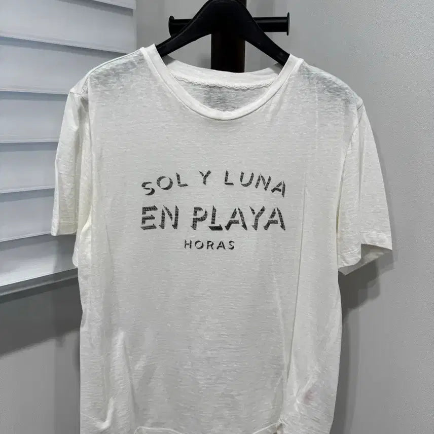 [BUNJANG] Hansome White Printing Short Sleeve T-Shirt / 한섬 반팔 티 / 프린팅 티셔츠 / 화이트 / 드라이관리