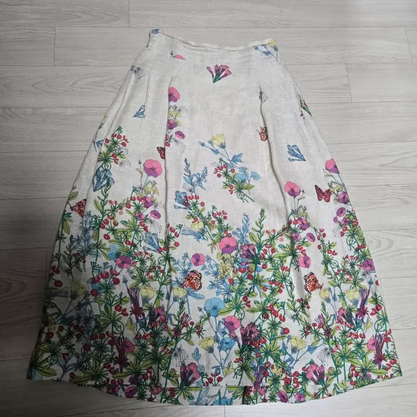 [BUNJANG] Bicolique Flower Pattern Linen Midi Skirt / 비꼴리끄 플라워 패턴 린넨 미디 스커트