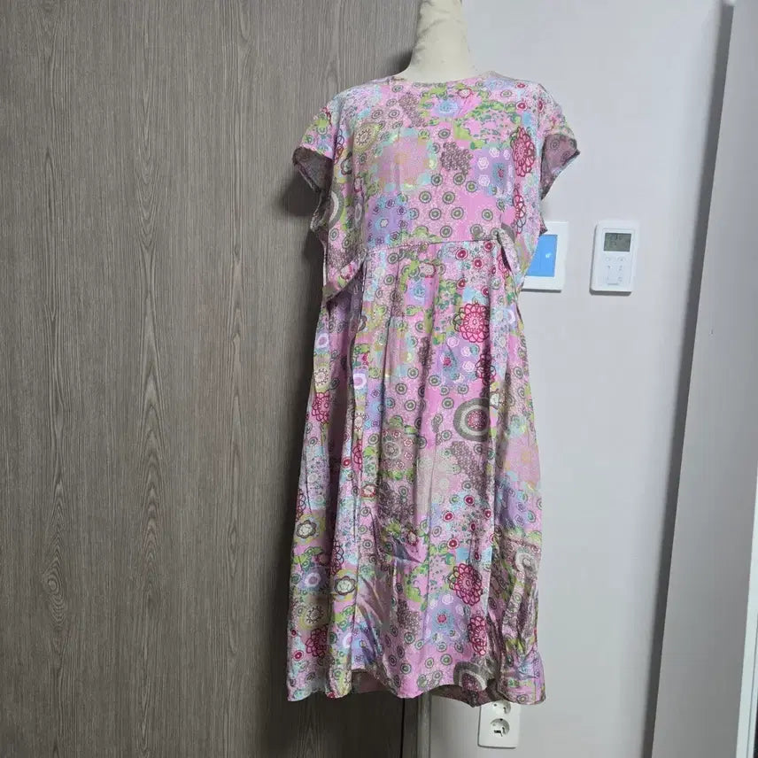 [BUNJANG] Ingyeonsarang Flower Pattern Long Dress Pink / 인견사랑 플라워 패턴 핑크 롱 원피스