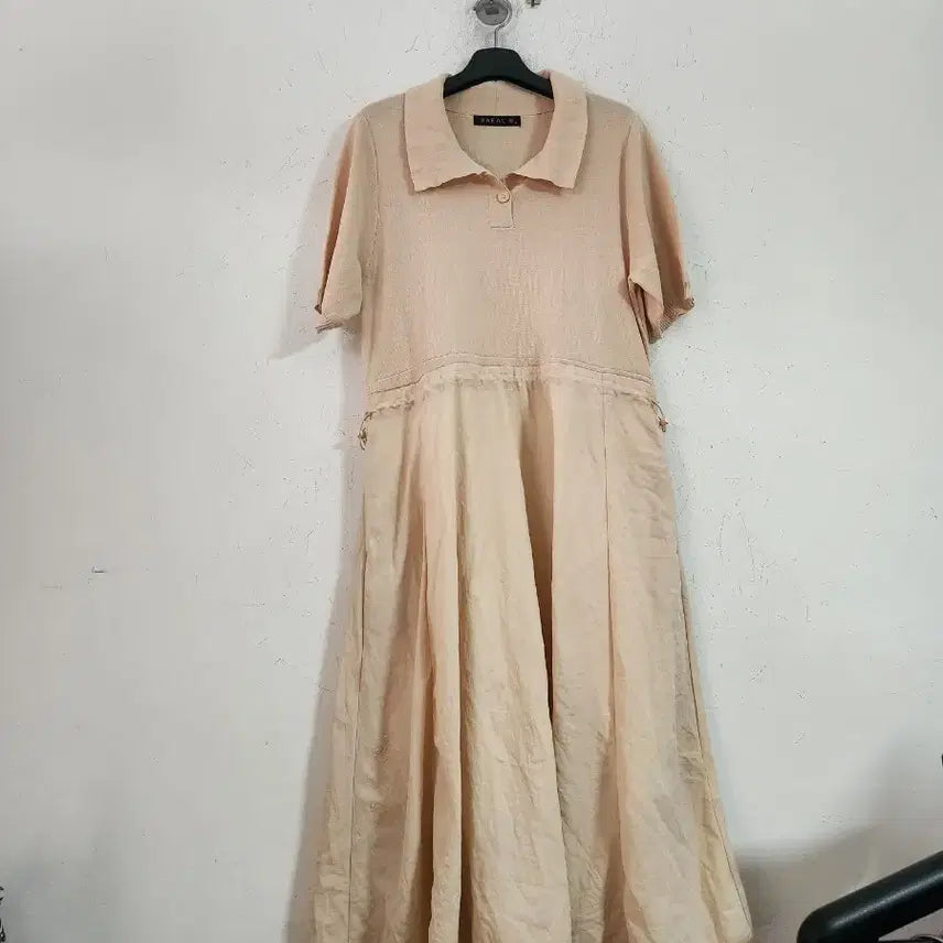 [BUNJANG] BREAL Short-Sleeve Collar Long Dress Beige / BREAL 반팔 카라 롱 원피스 베이지