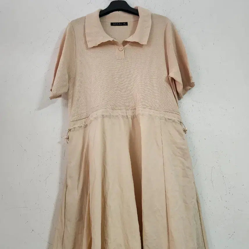 [BUNJANG] BREAL Short-Sleeve Collar Long Dress Beige / BREAL 반팔 카라 롱 원피스 베이지