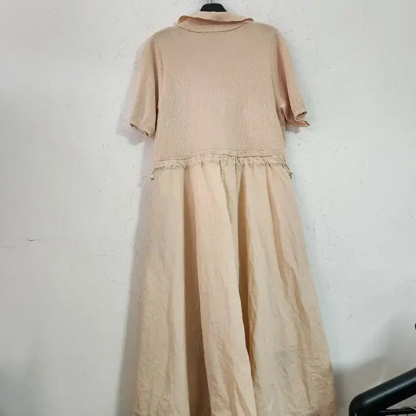 [BUNJANG] BREAL Short-Sleeve Collar Long Dress Beige / BREAL 반팔 카라 롱 원피스 베이지