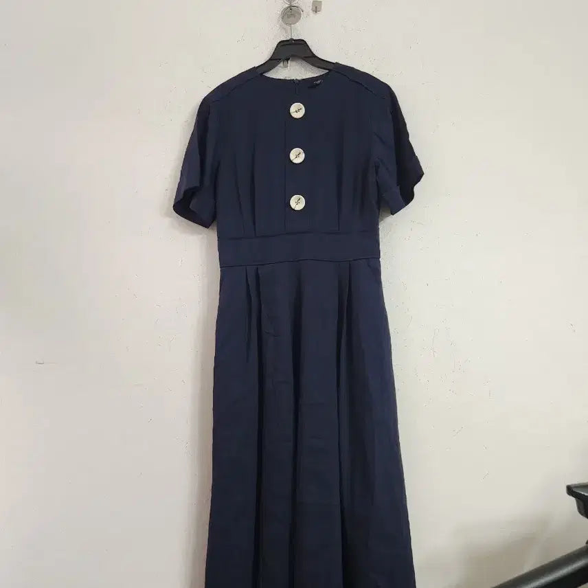 [BUNJANG] Navy Long Dress Button Detail / 네이비 롱 원피스 단추 장식