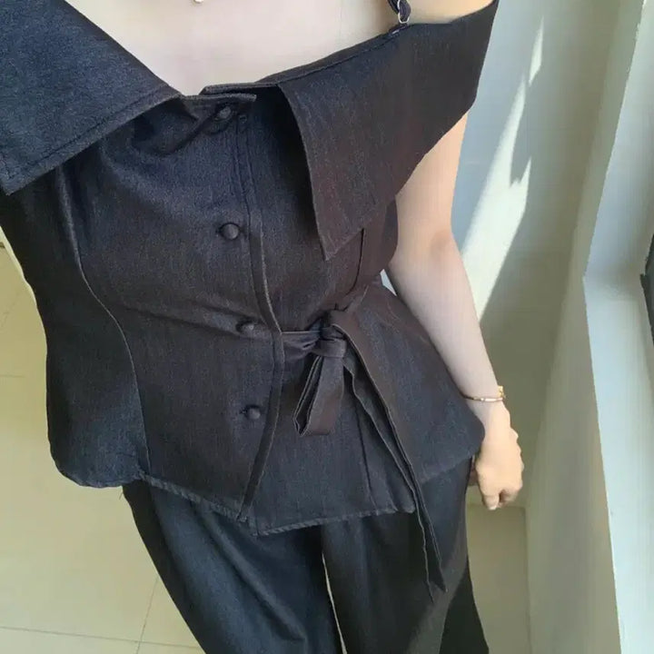 [BUNJANG] Lightmi Off-Shoulder Wide Setup Set / 택포) 라이트미 오프숄더 와이드 셋업 세트