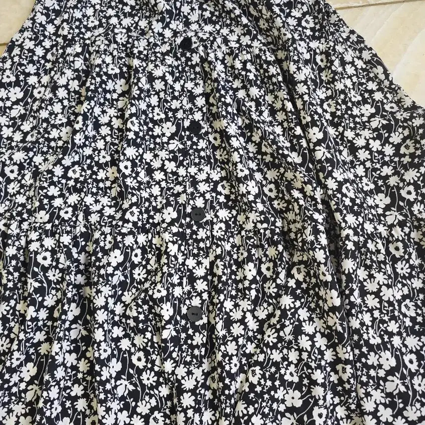 [BUNJANG] Celeb Flower Pattern Long Skirt - Black / Celeb 플라워 롱 스커트 S 블랙