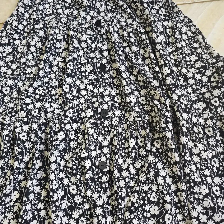 [BUNJANG] Celeb Flower Pattern Long Skirt - Black / Celeb 플라워 롱 스커트 S 블랙