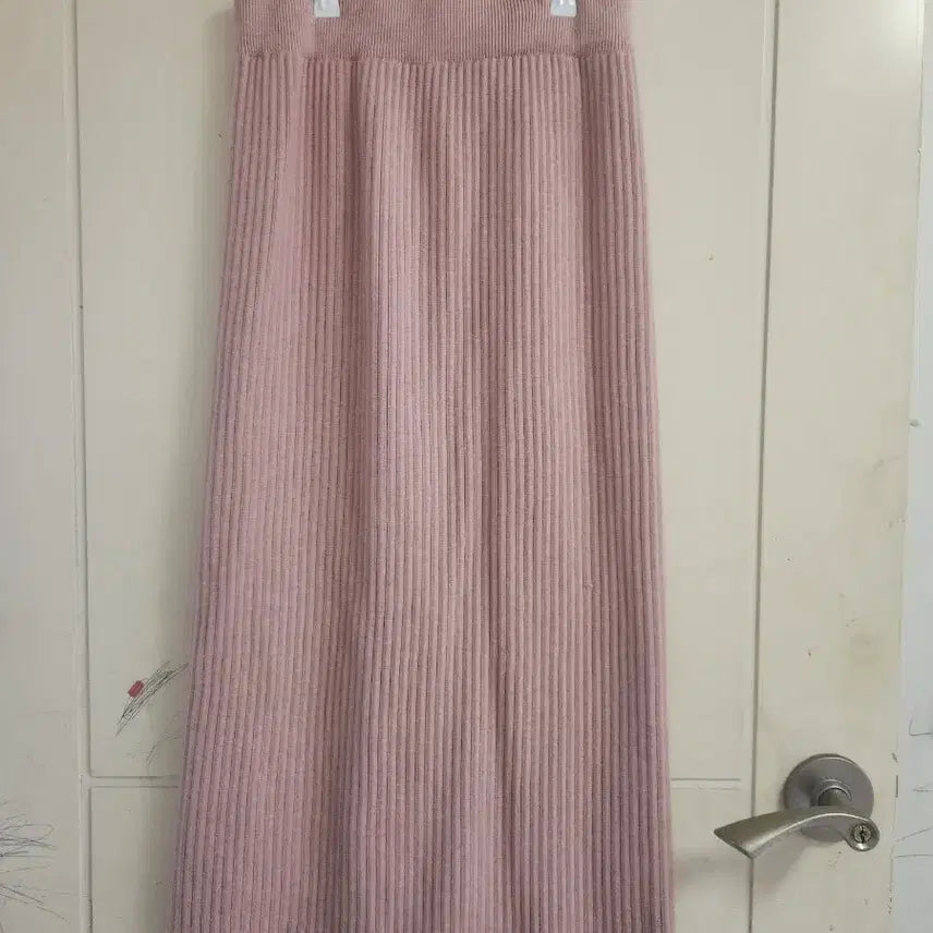 [BUNJANG] Ribbed Knit Long Skirt - Pink / 골지 니트 롱 스커트 핑크