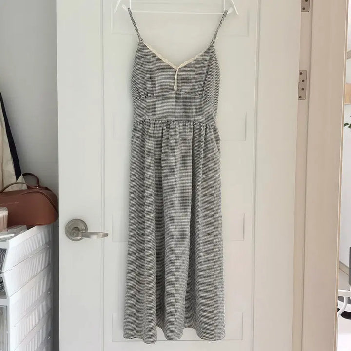 [BUNJANG] Gingham Check Lace Long Dress / 깅엄체크 레이스 롱 원피스
