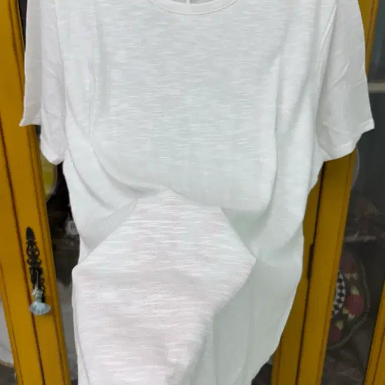 [BUNJANG] White Slub Short Sleeve Midi Dress / 새상품 반값택포) 여리핏 화이트 슬라브 반팔티 미디원피스 데일리