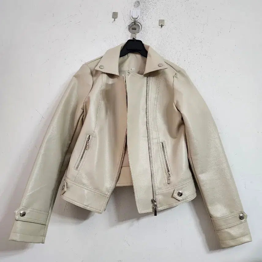 [BUNJANG] Ivory Leather Rider Cropped Jacket / 아이보리 레더 라이더 크롭자켓