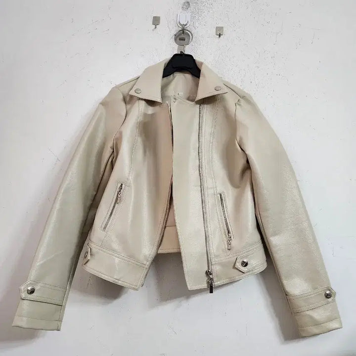 [BUNJANG] Ivory Leather Rider Cropped Jacket / 아이보리 레더 라이더 크롭자켓