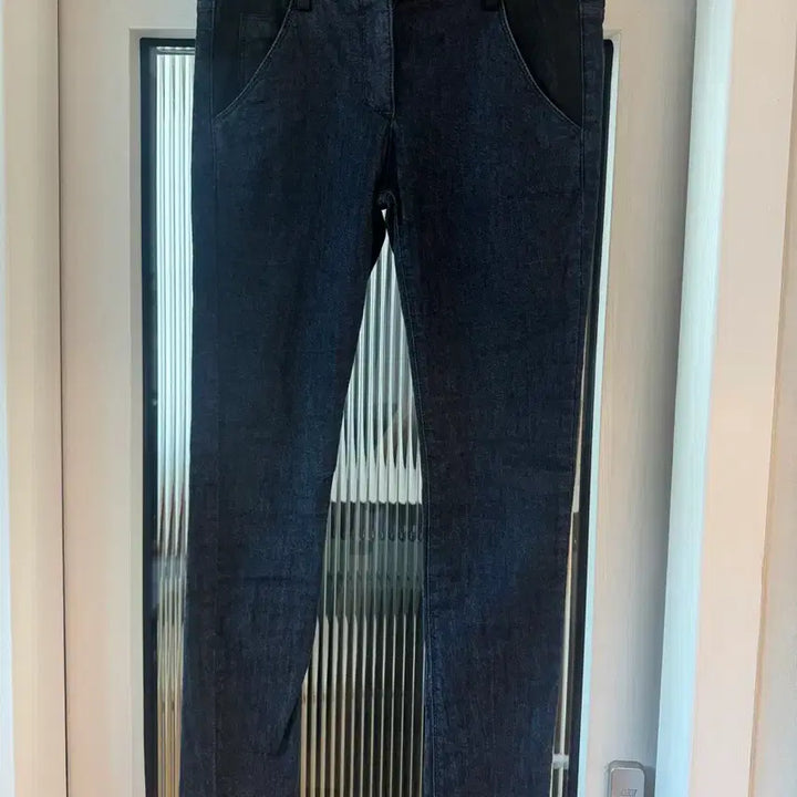 [BUNJANG] Theory Leather Trim Denim Skinny Jeans (Size 2) / [정품] 띠어리(Theory) 가죽 트림 데님 스키니진 (사이즈 2)