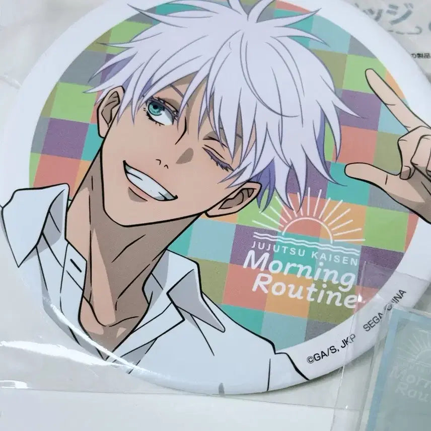[BUNJANG] Jujutsu Kaisen Sega Lottery Morning Routine Gojo Satoru Can Badge &amp; Acrylic Keychain Set / 주술회전 세가쿠지 모닝루틴 캔뱃지 아크릴 키링 - 고죠 사토루