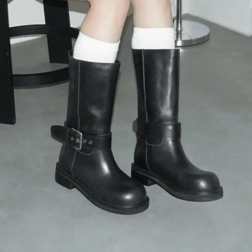 [BUNJANG] Leather Boots with 4cm Heel (Size 225) / 4cm굽 레더 부츠 225