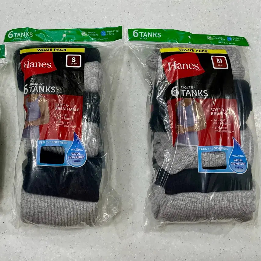 [BUNJANG] Hanes Tank Top Sleeveless Black US S/M / 헤인즈 나시 2장 화이트 그레이 S M 미국판 국내배송 탱크탑