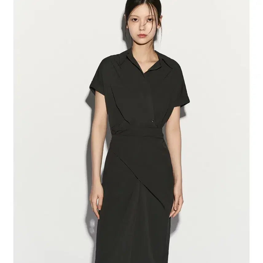 [BUNJANG] RE RHEE Drape Midi Shirt Dress Charcoal L / (새제품) 리이 RE RHEE 드레이핑 미디 셔츠 원피스 차콜 L