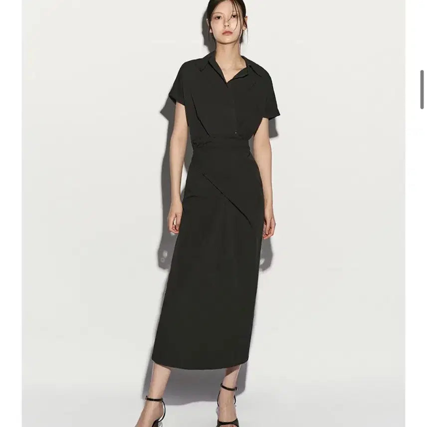 [BUNJANG] RE RHEE Drape Midi Shirt Dress Charcoal L / (새제품) 리이 RE RHEE 드레이핑 미디 셔츠 원피스 차콜 L