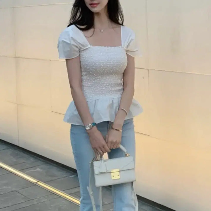 [SOLD OUT] 라플라 엔젤 스모크탑 화이트 S 새상품 택달림 오프숄더 2way 블라우스