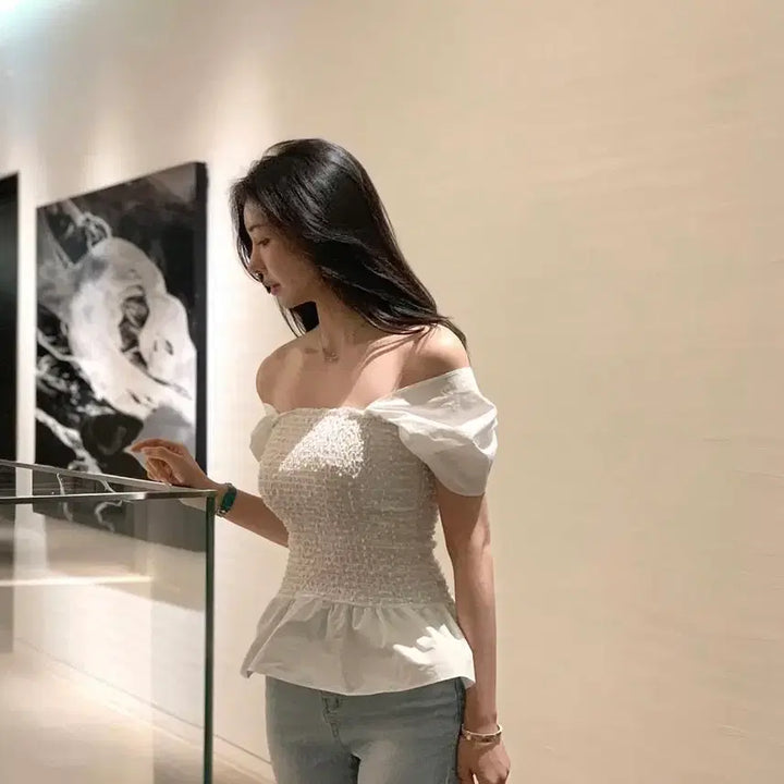 [SOLD OUT] 라플라 엔젤 스모크탑 화이트 S 새상품 택달림 오프숄더 2way 블라우스