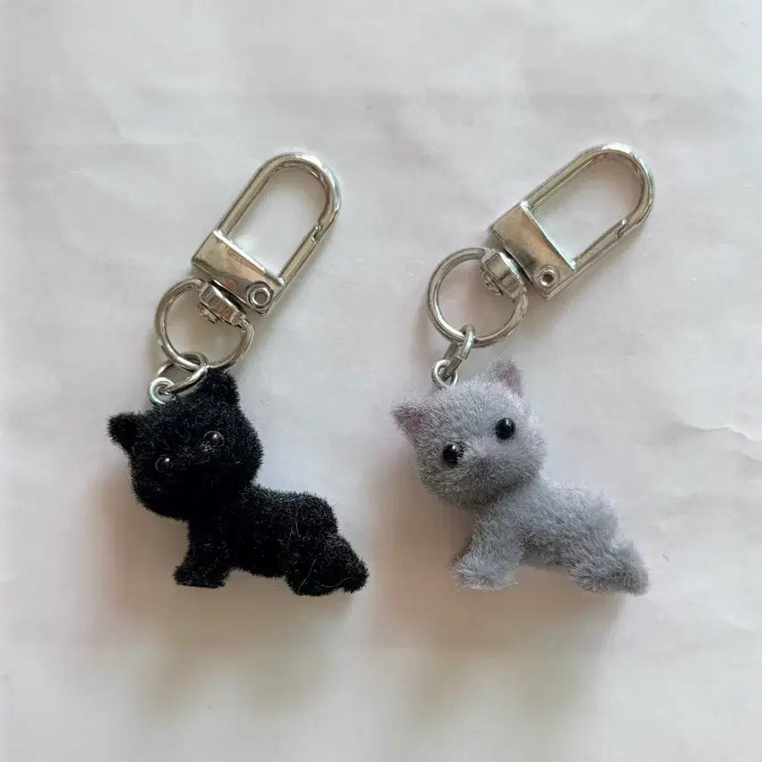 [BUNJANG] Flocking Cat Keychain / 후로킹 푸짐이 검은 고양이 회색 고양이 키링