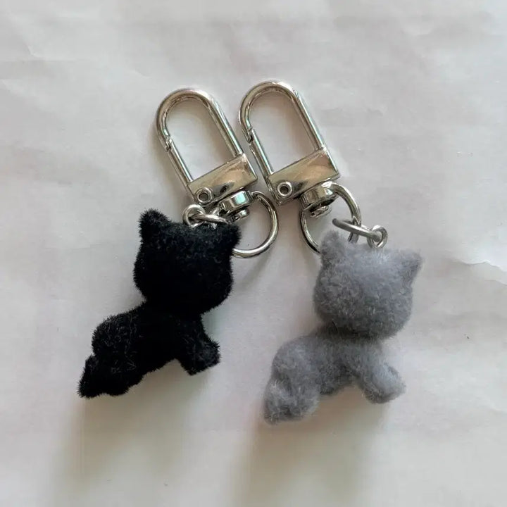 [BUNJANG] Flocking Cat Keychain / 후로킹 푸짐이 검은 고양이 회색 고양이 키링