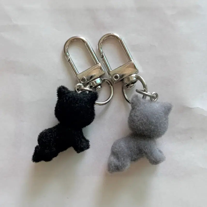 [BUNJANG] Flocking Cat Keychain / 후로킹 푸짐이 검은 고양이 회색 고양이 키링