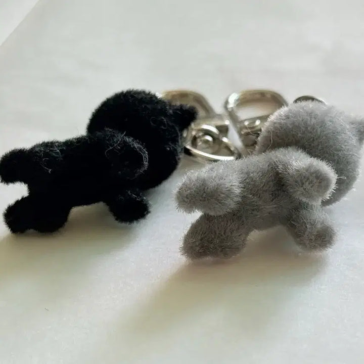 [BUNJANG] Flocking Cat Keychain / 후로킹 푸짐이 검은 고양이 회색 고양이 키링