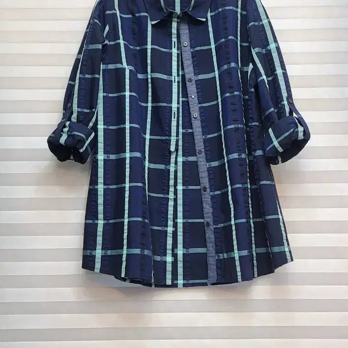 [BUNJANG] Daks Navy Check Seersucker Blend Shirt / 닥스> 네이비 체크 셔츠
