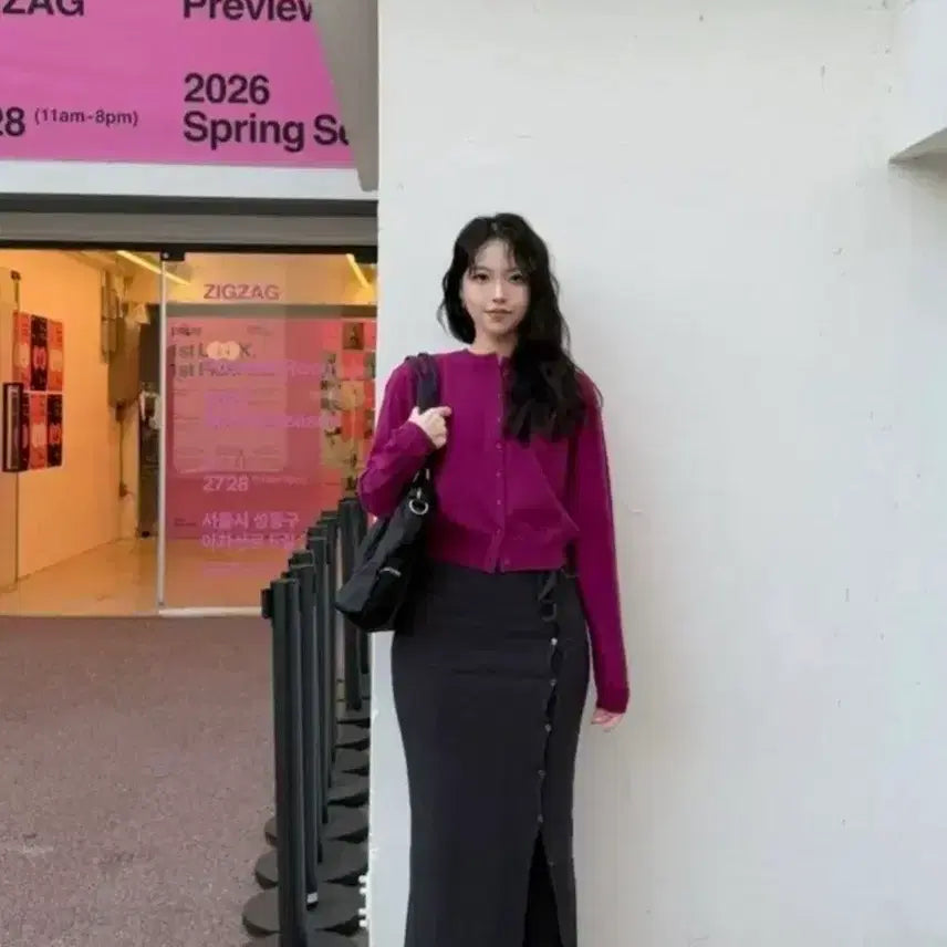[BUNJANG] Hane Magenta Essential Round Cardigan (M) / 하네 마젠타 에센셜 라운드 가디건 M사이즈