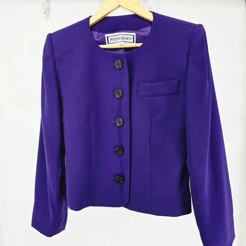 [BUNJANG] Yves Saint Laurent Purple Button Cropped Wool Jacket / 입생로랑 퍼플 버튼 크롭 자켓