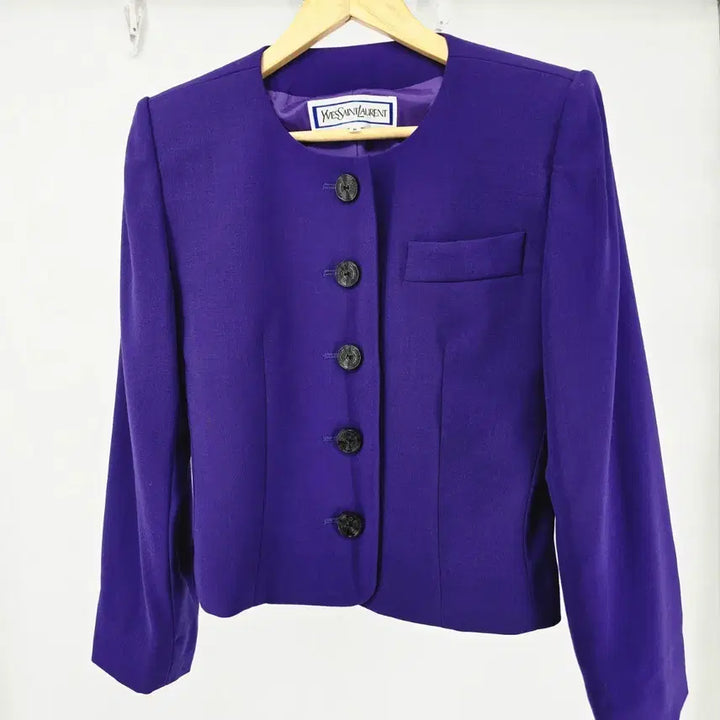 [BUNJANG] Yves Saint Laurent Purple Button Cropped Wool Jacket / 입생로랑 퍼플 버튼 크롭 자켓