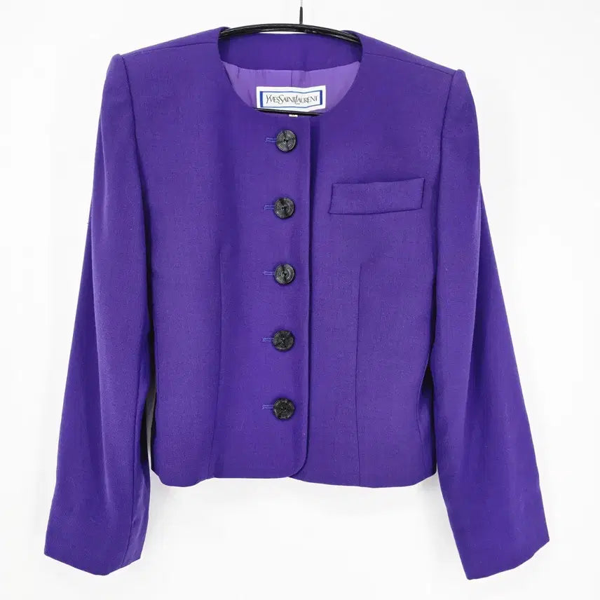[BUNJANG] Yves Saint Laurent Purple Button Cropped Wool Jacket / 입생로랑 퍼플 버튼 크롭 자켓