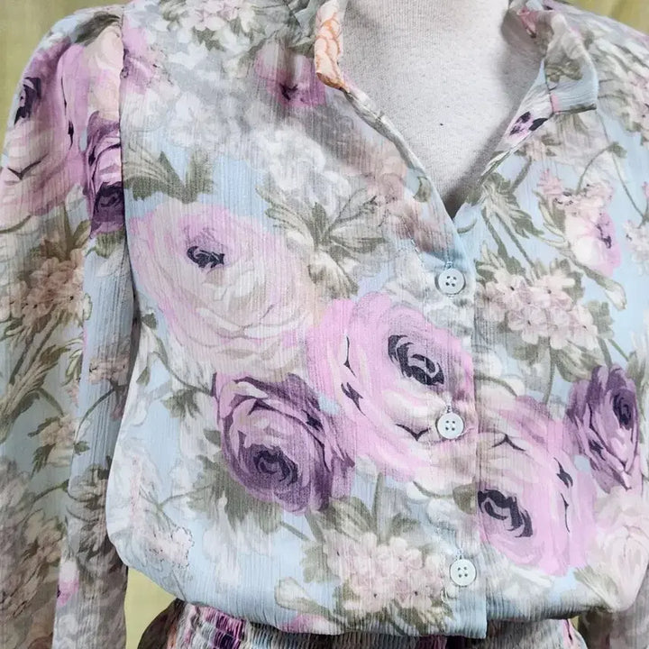 [BUNJANG] Flower Chiffon Mini Dress / 플라워 쉬폰 원피스 / 여리핏 셔링 미니 원피스 (55)