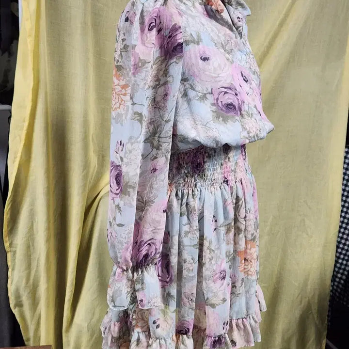 [BUNJANG] Flower Chiffon Mini Dress / 플라워 쉬폰 원피스 / 여리핏 셔링 미니 원피스 (55)
