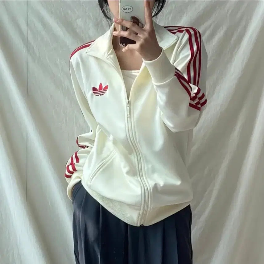 [BUNJANG] Adidas Firebird Track Top Jersey Ivory Red L / [극희귀] 아디다스 구형 파이어버드 아이보리 레드 트랙탑 져지 100 L
