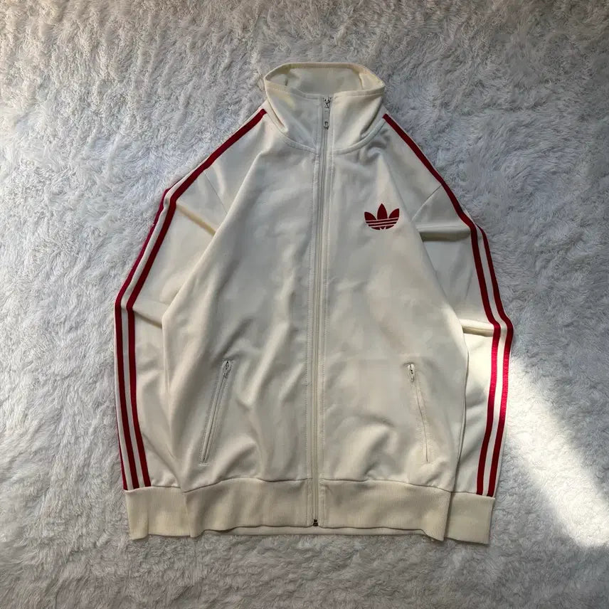 [BUNJANG] Adidas Firebird Track Top Jersey Ivory Red L / [극희귀] 아디다스 구형 파이어버드 아이보리 레드 트랙탑 져지 100 L