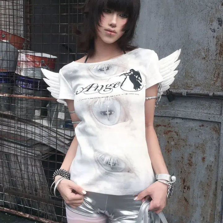 [BUNJANG] Gothic Angel Wing T-Shirt / 서브컬처 고딕 천사 날개 티셔츠