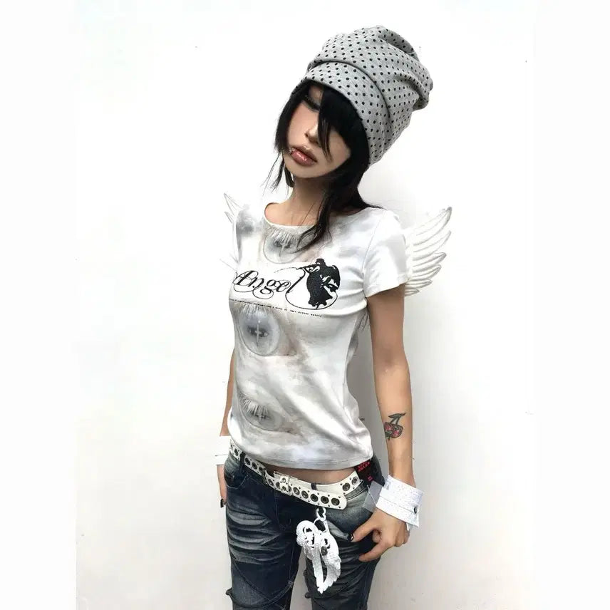 [BUNJANG] Gothic Angel Wing T-Shirt / 서브컬처 고딕 천사 날개 티셔츠