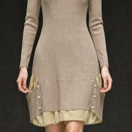 [BUNJANG] KUHO Beige Knit Long Dress / KUHO 베이지 니트 롱 원피스