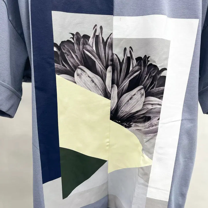 [BUNJANG] System Homme Graphic Flower Print Short Sleeve T-Shirt Blue Grey / 시스템옴므 원포인트 반팔티셔츠