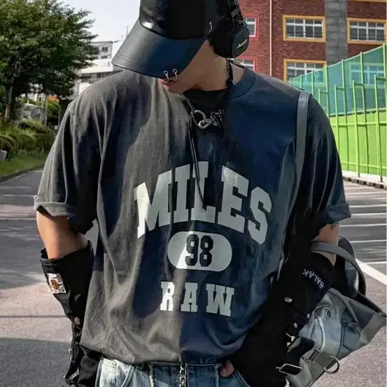 [BUNJANG] MILES RAW Vintage Printing Short Sleeve T-Shirt (L) / MILES RAW 빈티지 프린팅 반팔 티셔츠 L