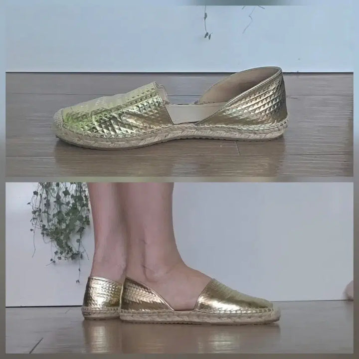[BUNJANG] Jimmy Choo Gold Leather Espadrille Flats Size 38 / 지미추[정품]플랫슈즈[에스파듀]/38