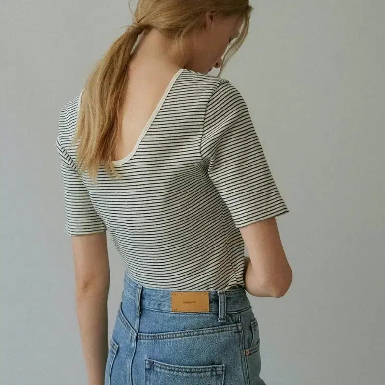 [BUNJANG] Blank03 Scoop Neck Ribbed T-Shirt / (스트라이프) 블랭크공삼 스쿱넥 립 티셔츠