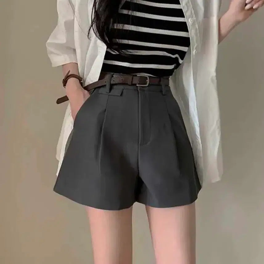 [BUNJANG] Ablly Belt Included 3-Part Deli Belt Slack Shorts / 에이블리 *벨트 포함* 3부 델리 벨트 슬랙스 숏팬츠 반바지