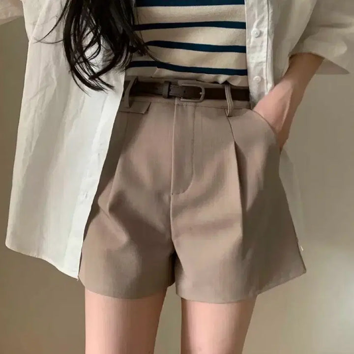 [BUNJANG] Ablly Belt Included 3-Part Deli Belt Slack Shorts / 에이블리 *벨트 포함* 3부 델리 벨트 슬랙스 숏팬츠 반바지